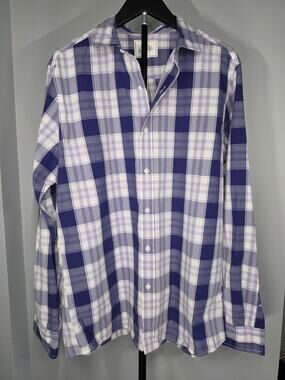 Bixby Nomad Mens Large Tall Blue and Purple Plaid Long Sleeve Button Up Shirt